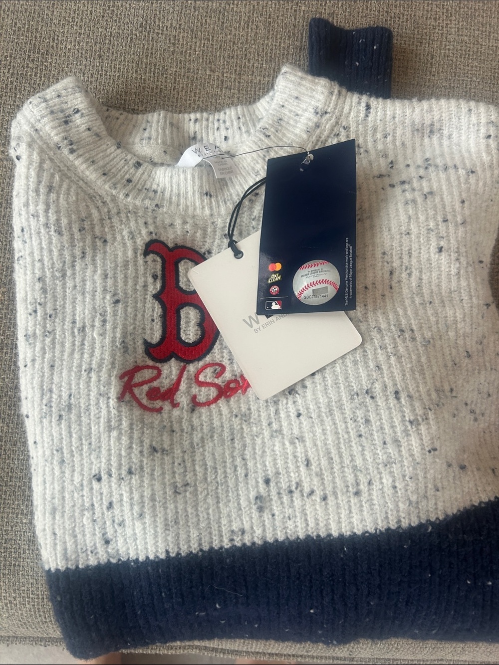 Red Sox Embroidered Speckled Crewneck Sweater - White/Navy